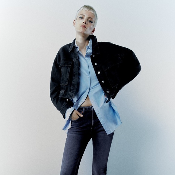 Zara Black Cropped Denim Utility Jacket 0/8197/279/800/02 - Picture 8 of 12